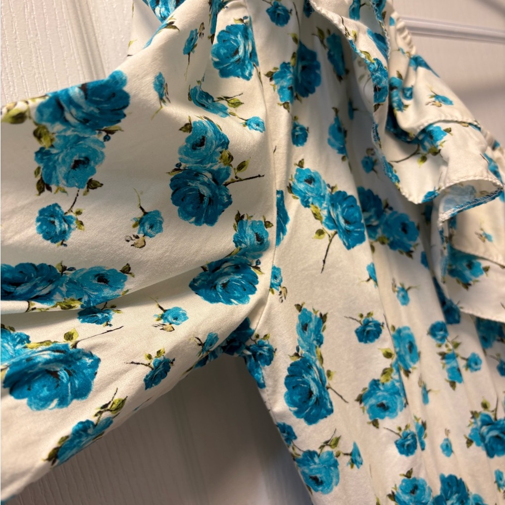 🇮🇹 Made in Italy One-Shoulder Floral Cotton Fit & Flare Dress w/ Raffia Belt - Picture 9 of 13